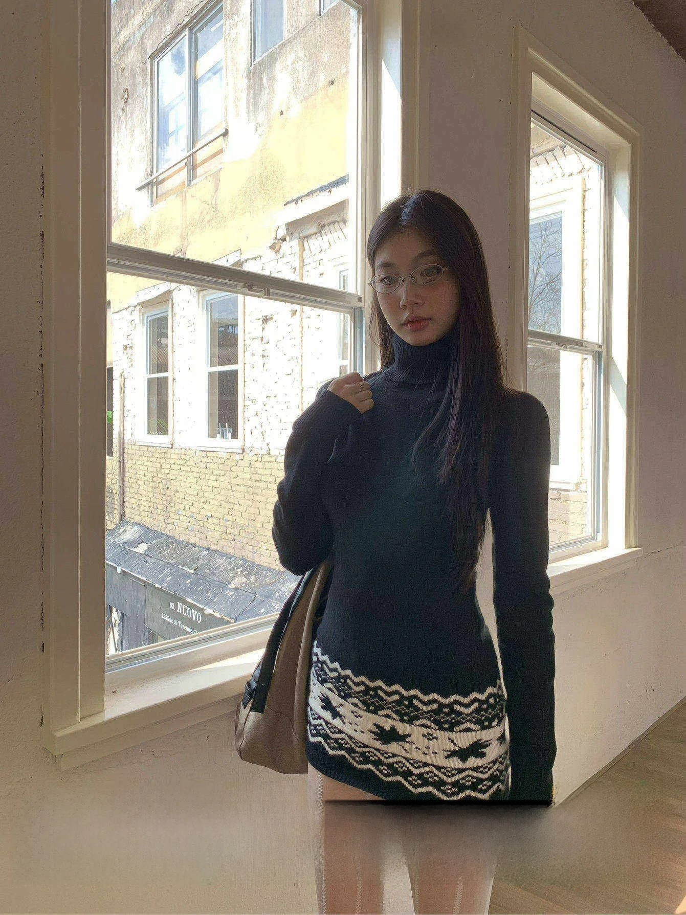 

Fortunee Original Autumn Winter High Collar Slim Fit ort Knitted Dr Cisas Sweater Floral Embroidery Commute Sle