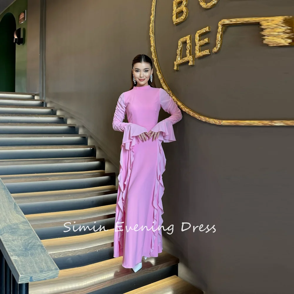 Simin فستانس Customized Ruched Fashion O-Neck Chffion A-Line Saudi Long Sleeves Prom Gown Evening Party dresses for women 2024