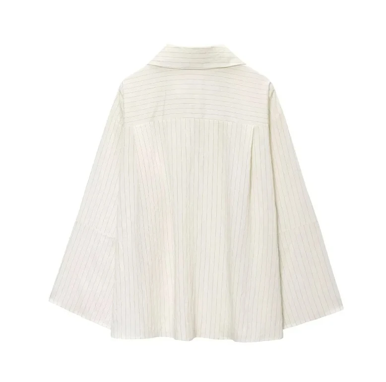 Spring Autumn Women Shirt Gentle Versatile Loose Fit Vertical Striped Split Lapel Long Sleeve Casual Blouse Top