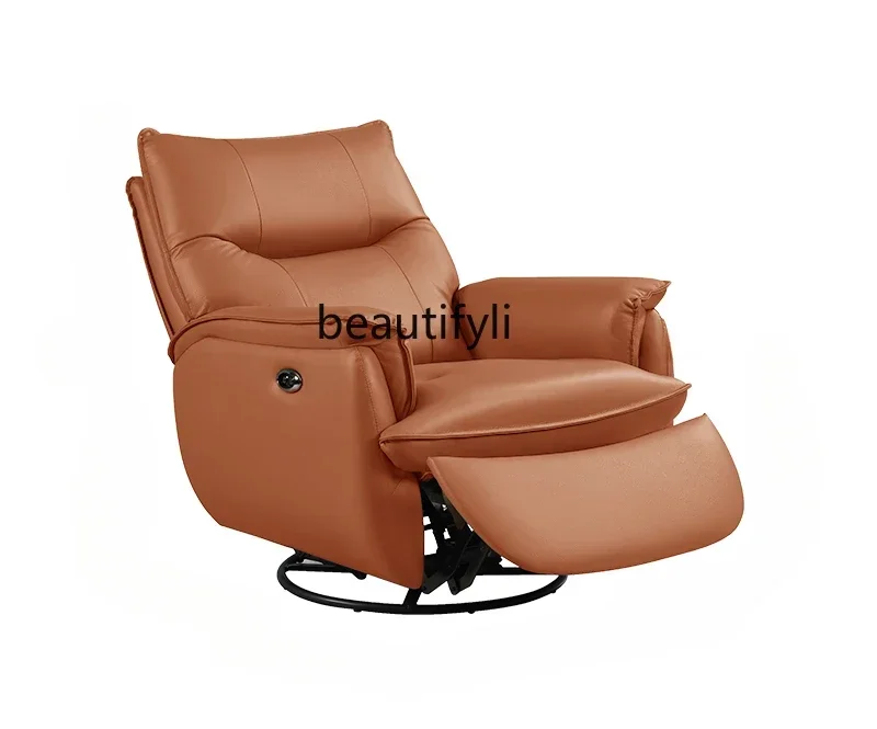 First layer leather modern sofa rocking chair electric belt rotating function single sofa chair