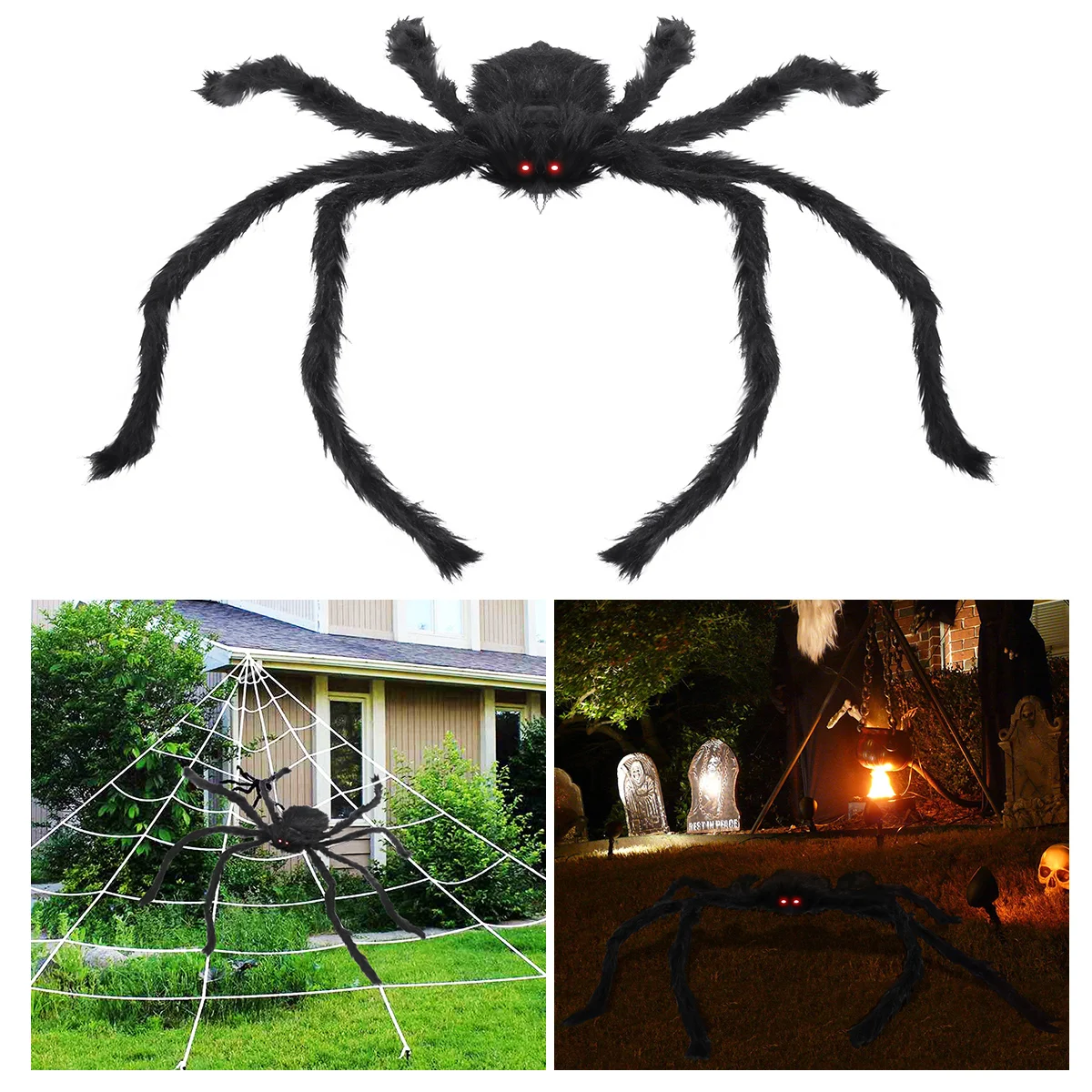 

BESTOMZ Halloween Creepy Plush Spider Giant Spider with LED Glowing Eyes 100CM ( ) Giant Halloween Spider