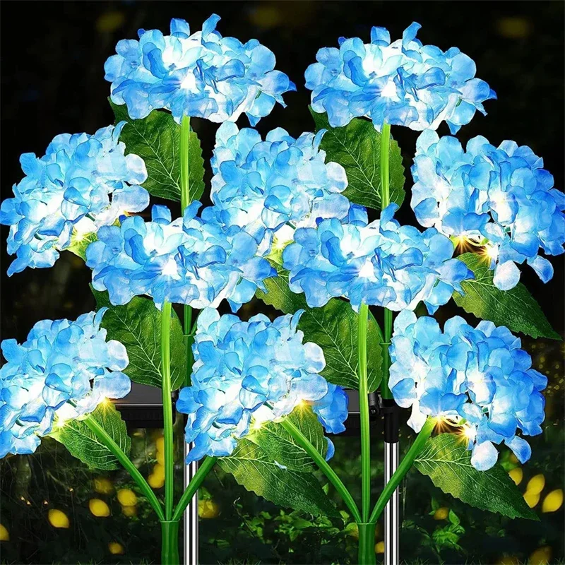Solar Lawn Lamp 3 Heads Hydrangea Flower Garden Simulation Summer Wedding Party Holiday Home Outdoor Patio Decor Ground Light