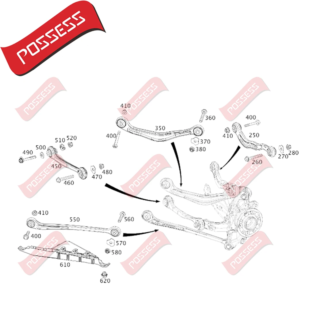 10 Pieces Rear Suspension Control Arm Stabilizer Link Kits For Mercedes Benz S-Class W222 X222 C217 2013-2020 S400 S450 S500