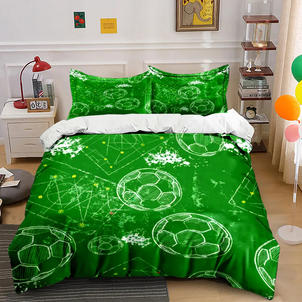 

Funny Soccer Field and Ball 3PCS Bedding Set Soft Microfiber Bedding Set for Football Fans Bedroom