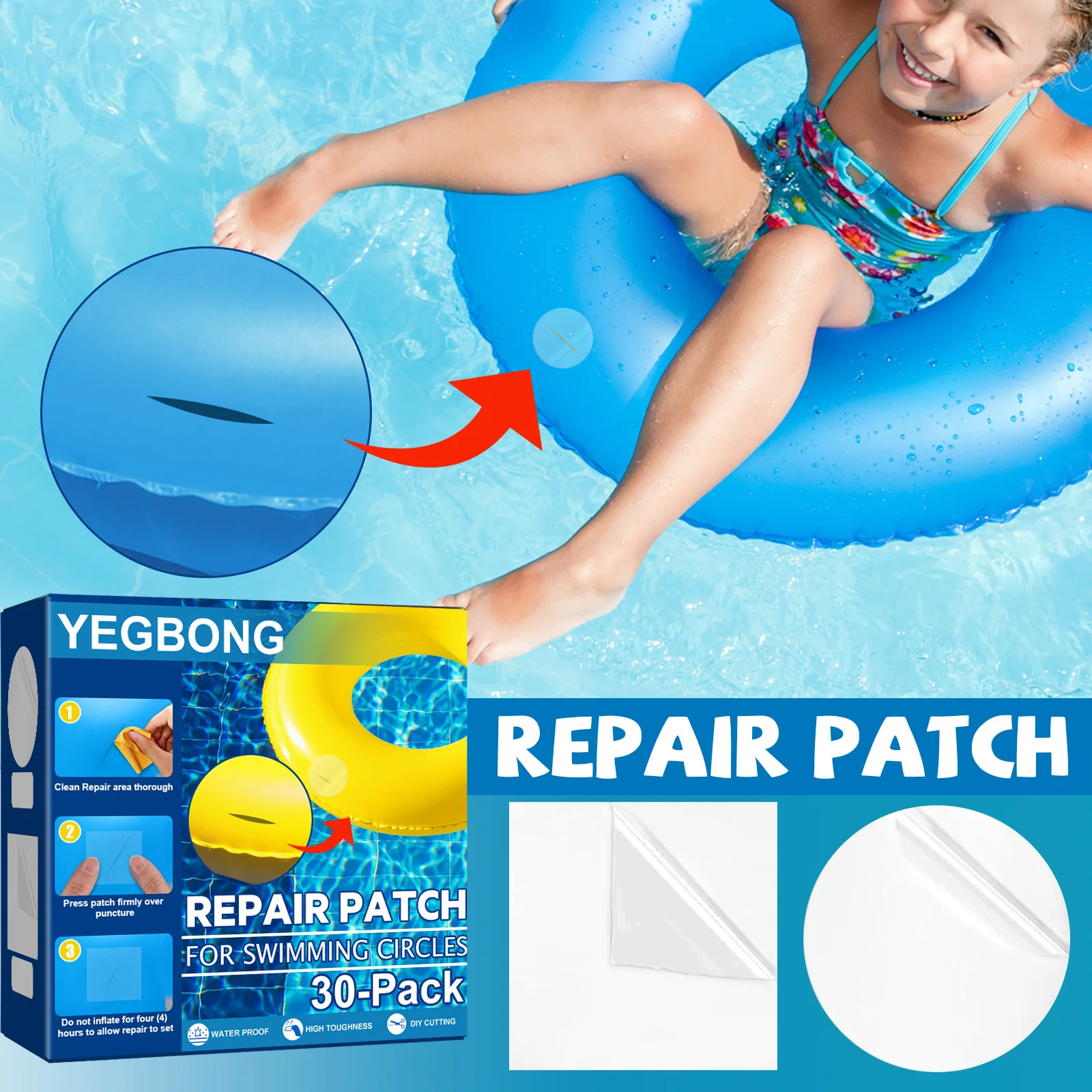 Self Adhesive Swimming Ring Patch Repair Kit, Waterproof Sealing Sticker, Inflatable Pontoon Boat