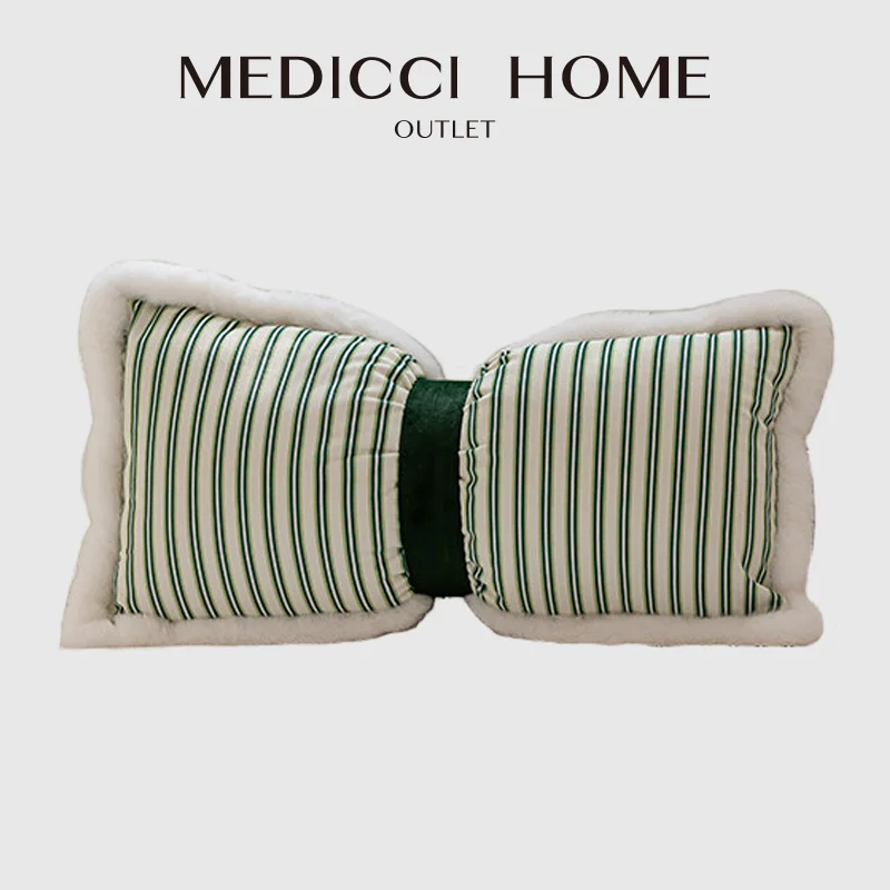 Medicci Home French Retro Green Striped Lumbar Pillow Cover Exquisite Meadow Cushion Case 2026 Spring Summer Pastoral Collection