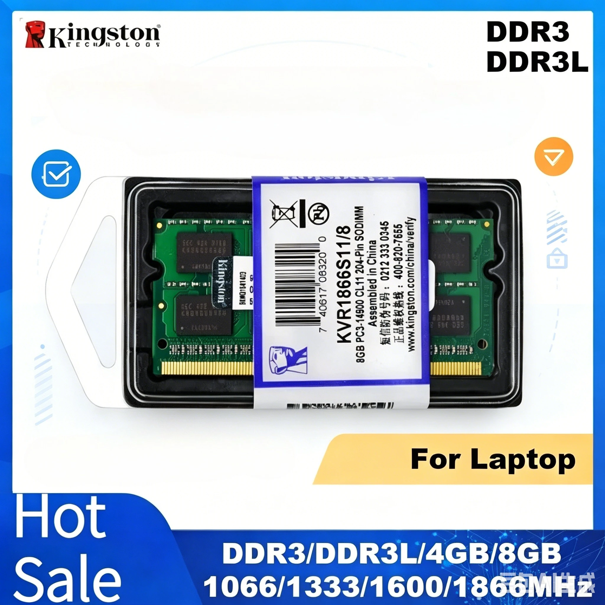 

Kingston DDR3L DDR3 Laptop Ram 8GB 4GB 1066Mhz 1333Mhz 1600Mhz 1866Mhz SO-DIMM PC3-8500 10600 12800 Notebook DDR3 Dual Channel