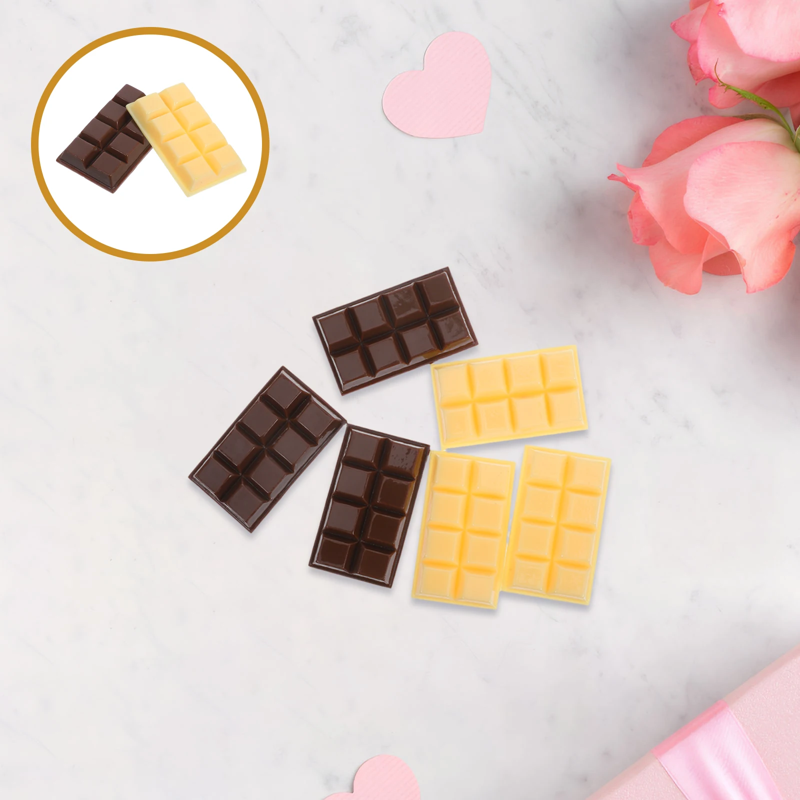 

6pcs Simulated Chocolate Realistic Decorative Fake Chocolate Educational Desktop Props For Cake Display Shop Decoration