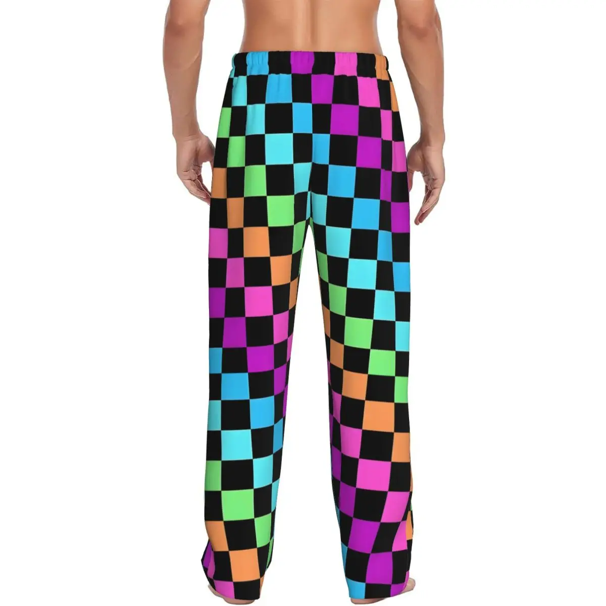 남성용 맞춤 프린트 체크 파자마 바지, 다채로운 프린트 수면복 바지 (포켓 포함)