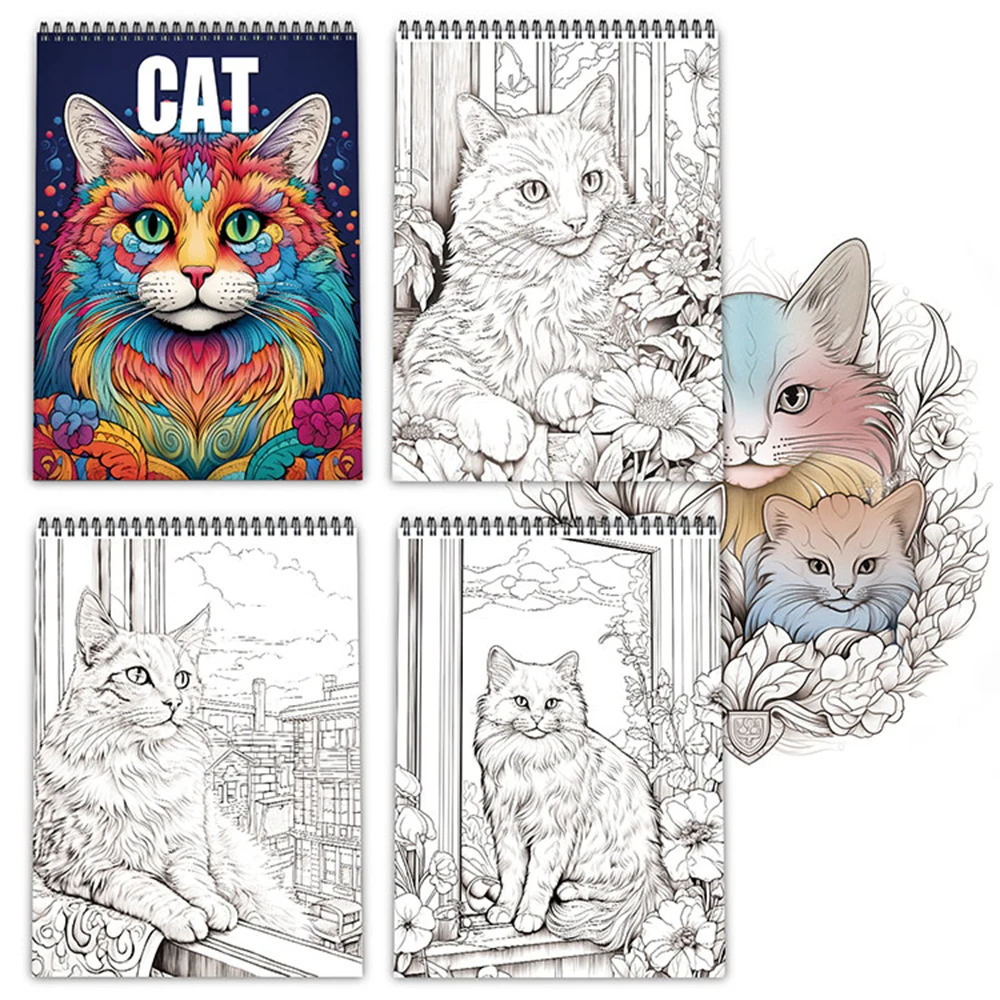 كتاب تلوين قطة الشفاء، مطبوع للكبار، من جانب واحد، 30 صفحة، فن يدوي الصنع للبالغين لتخفيف القلق والاكتئاب