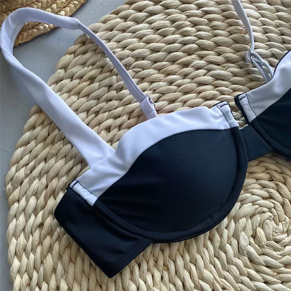 

Contrast Colors Black Bikini Push Up Sexy Micro Thong Swimsuit Women 2025 Underwired Swimwear High Cut Bathing Suit Bikinis Sets