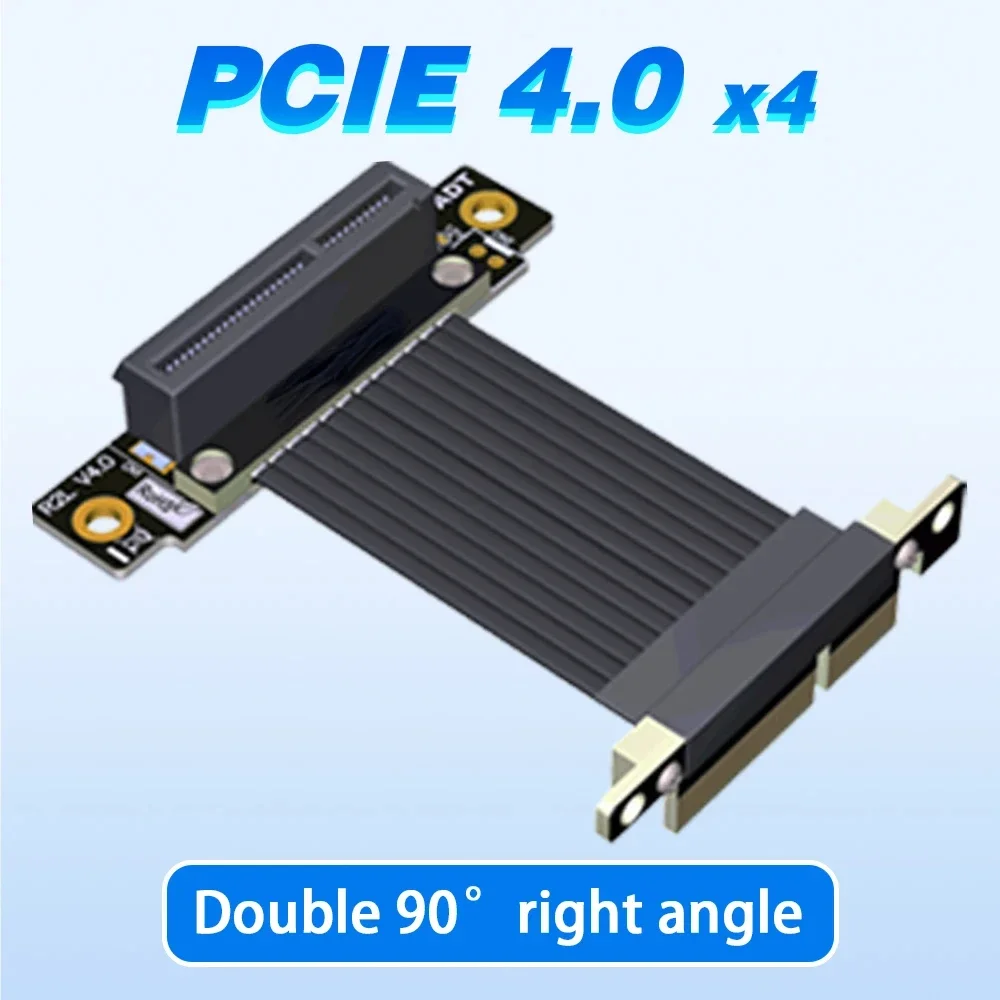 PCIE X4 Riser Cable Dual 90 Degree Right Angle PCIe 4.0 x4 to x4 Flexible Extension Cable PCI Express 4X GPU Card Ribbon Adapter