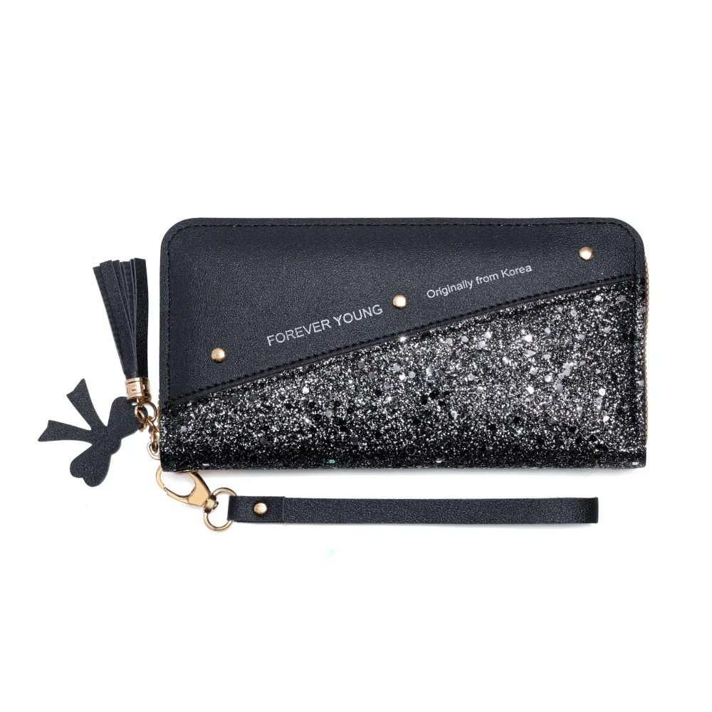 أزياء سستة محافظ طويلة بو الجلود بريق سيدة حقيبة يد عملة المحفظة المرأة