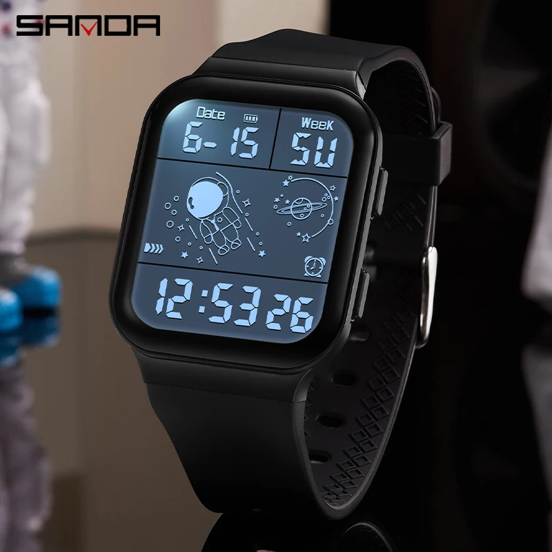 SANDA 1pc Fashion Square Men Electronic Watch LED Luminous Digital Student Waterproof Clock Sport Casual Watch for Male Relogios