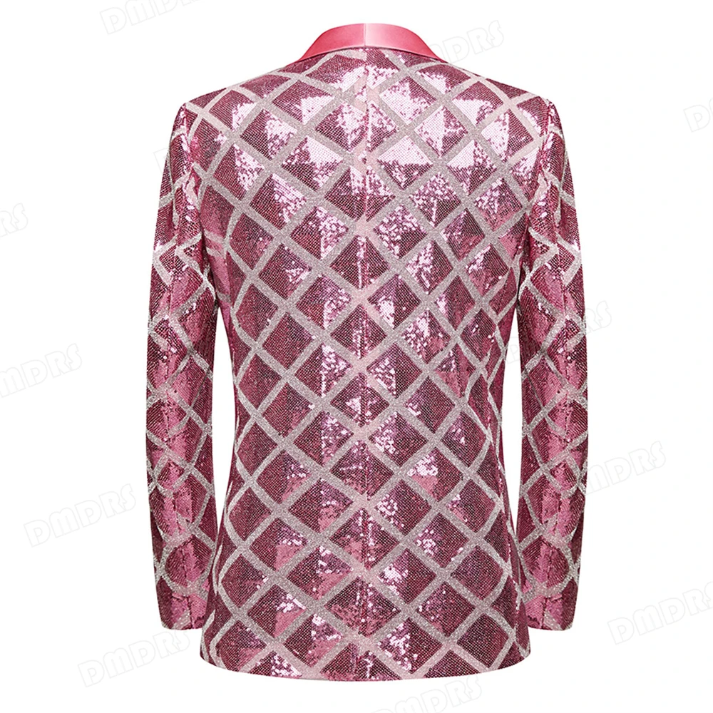 Costume Plaid Sequined Suit Jacket for Men, Singer Stage Performance Jacket, Real Images XS-3XL One Button Fashion Blazer