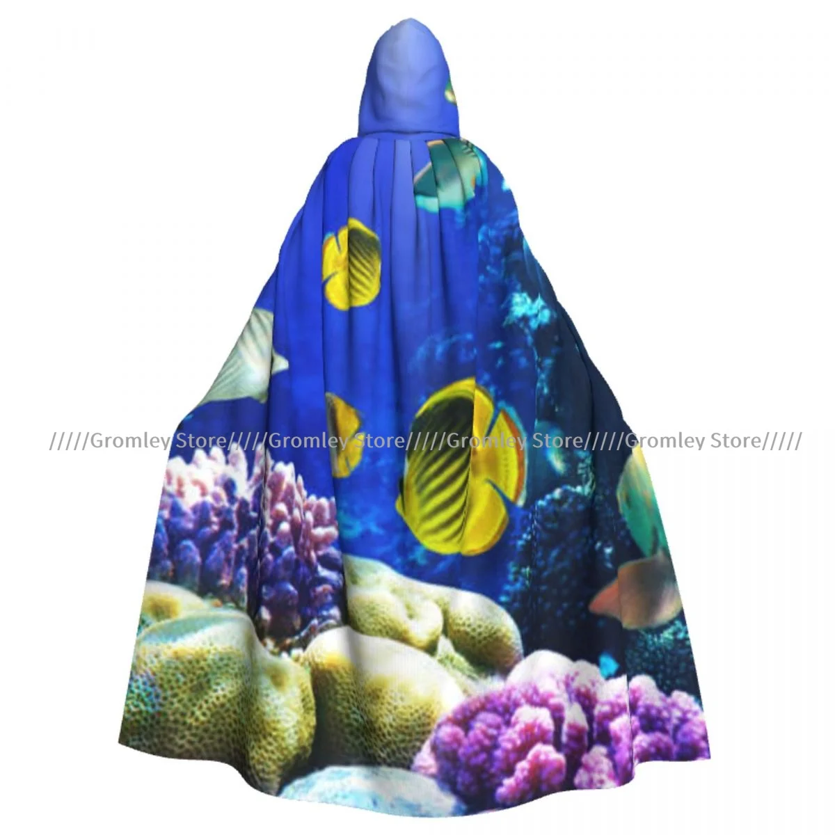 Medieval Halloween Cosplay Cloak Hooded Coat Coral Reefs In Sea Cape Coat Long Trench Costume Wizard Cloak