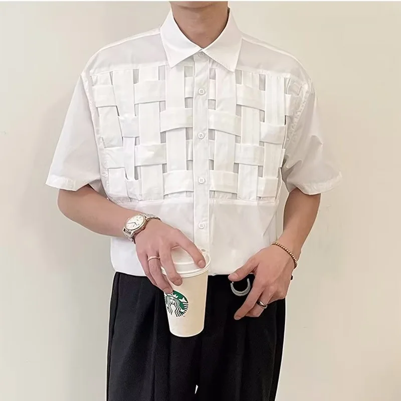2025 Fashion Casual Short Sleeve Men's Button Up Shirts Social Trendy Solid Shirts High Quality Designer Luxury Daily Clothes