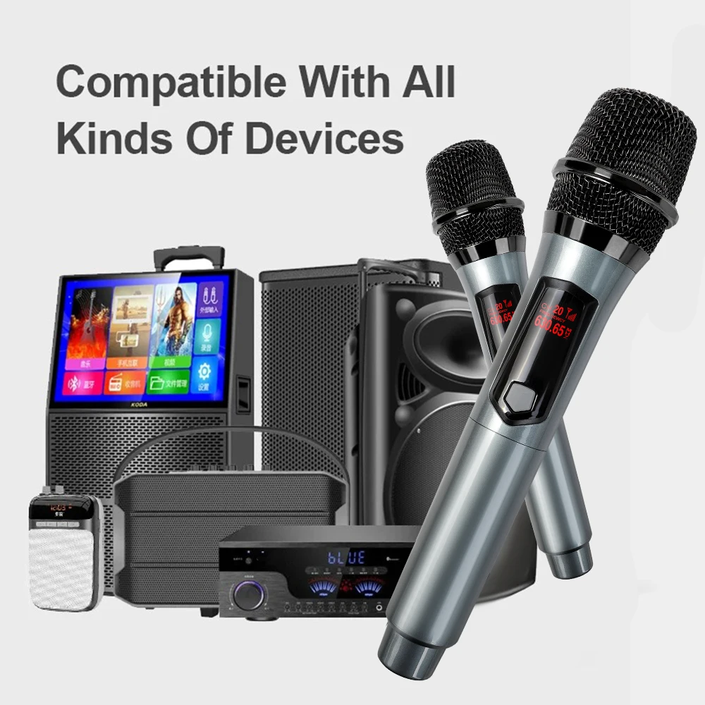 Wireless Microphone Dual Handheld Microphone Professional Karaoke Mic for Stage Church Party School Live Speaker Meeting Show