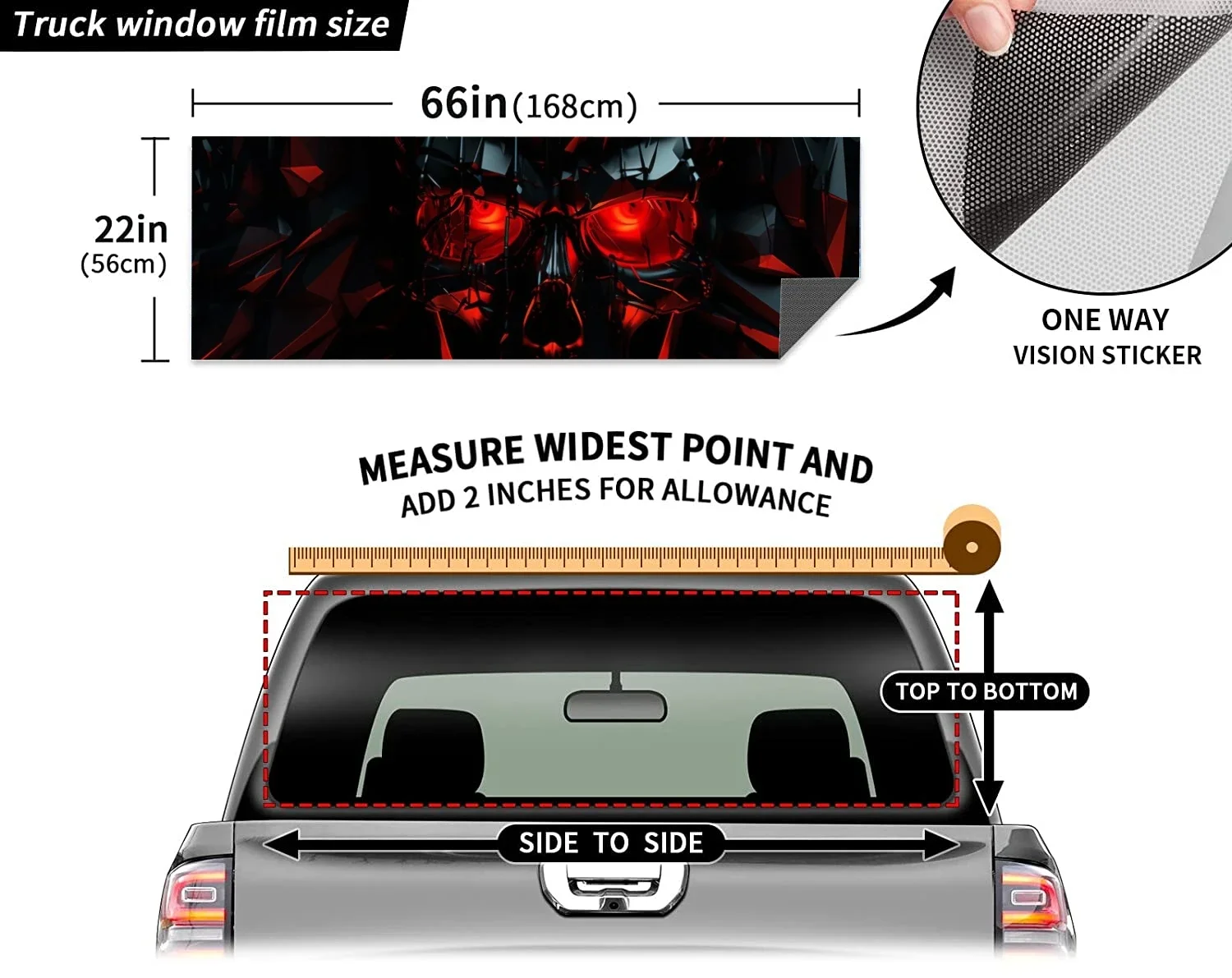 Dark Devil Skull Car Rear Window Decal Fit Pickup,Truck,Car Universal See Through Perforated Back Window Vinyl Sticker