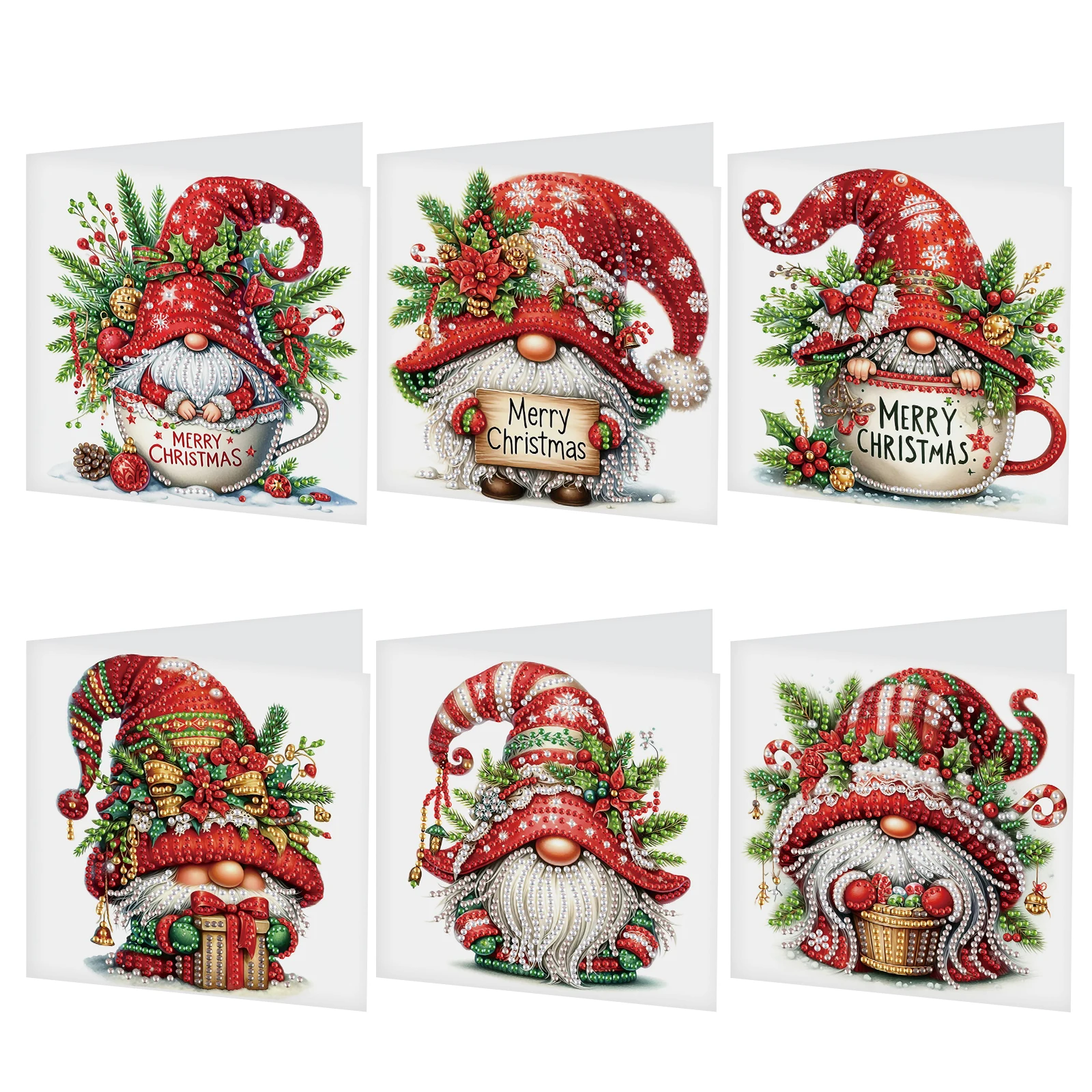 6Pcs Diamond Art Painting Greeting Card Kits, Christmas Dwarves Greeting Cards with Envelopes Diamond Art Craft Birthday Cards