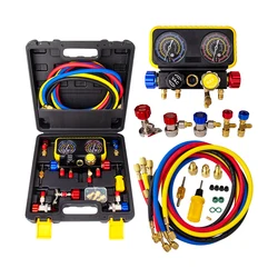 4 Way Manifold Gauge Set Manometer Diagnostic Tool R134a R22 R410a R32 for Auto Air Conditioning Refrigerant Gas