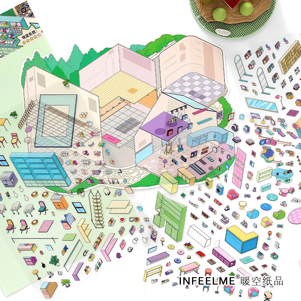 Kawaii الشارع التجاري 2.5D مركز تسوق صغير المشهد ملصق DIY بها بنفسك جيب المقصورة المشهد هدايا الهالوين #5