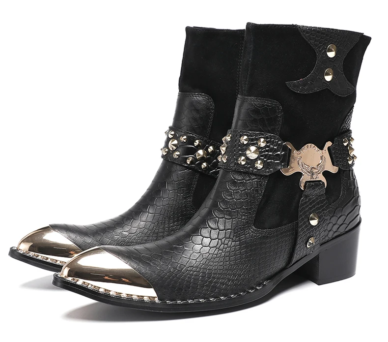 Designer Stil Männer Stiefeletten Gemischte Farbe Echtes Kuh Leder High Heels Mann Chelsea Schuhe Niet hochhackigen Modell Luxus stiefel – Detail 16