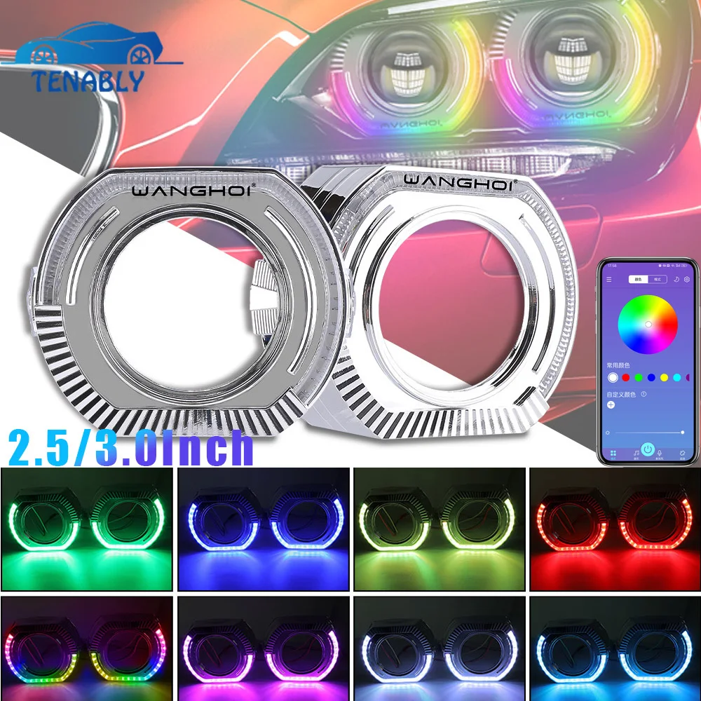 

2 шт. 2,5 "3-дюймовый кожух проектора, светодиодные маски для линз «ангельские глазки» для Q5 Hella Bixenon Hid, корпус линзы проектора, автомобильные фары