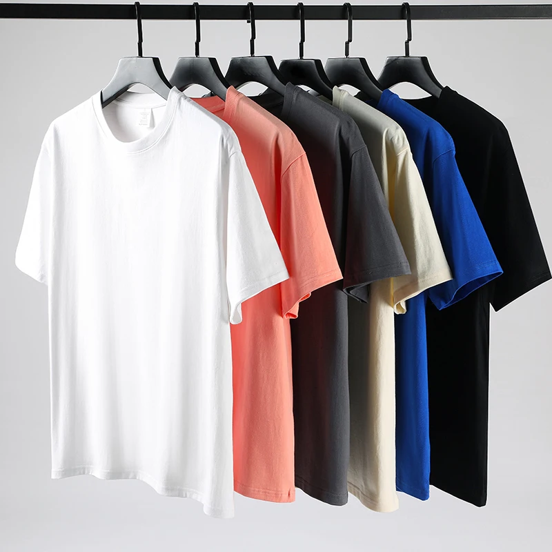 CAAYU Summer 280gsm Cotton Mens T-shirt Short-sleeve Man T Shirt Short Sleeve Pure Color Clothing T Shirts Tops Tee Men Clothing