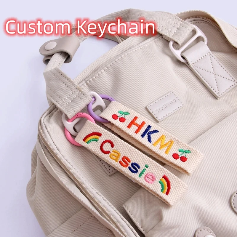 Custom Embroidery Keychain Name Tag With Two Patterns Keyring Personalized Customized Keychains For Women Men Kids Gifts Pendant