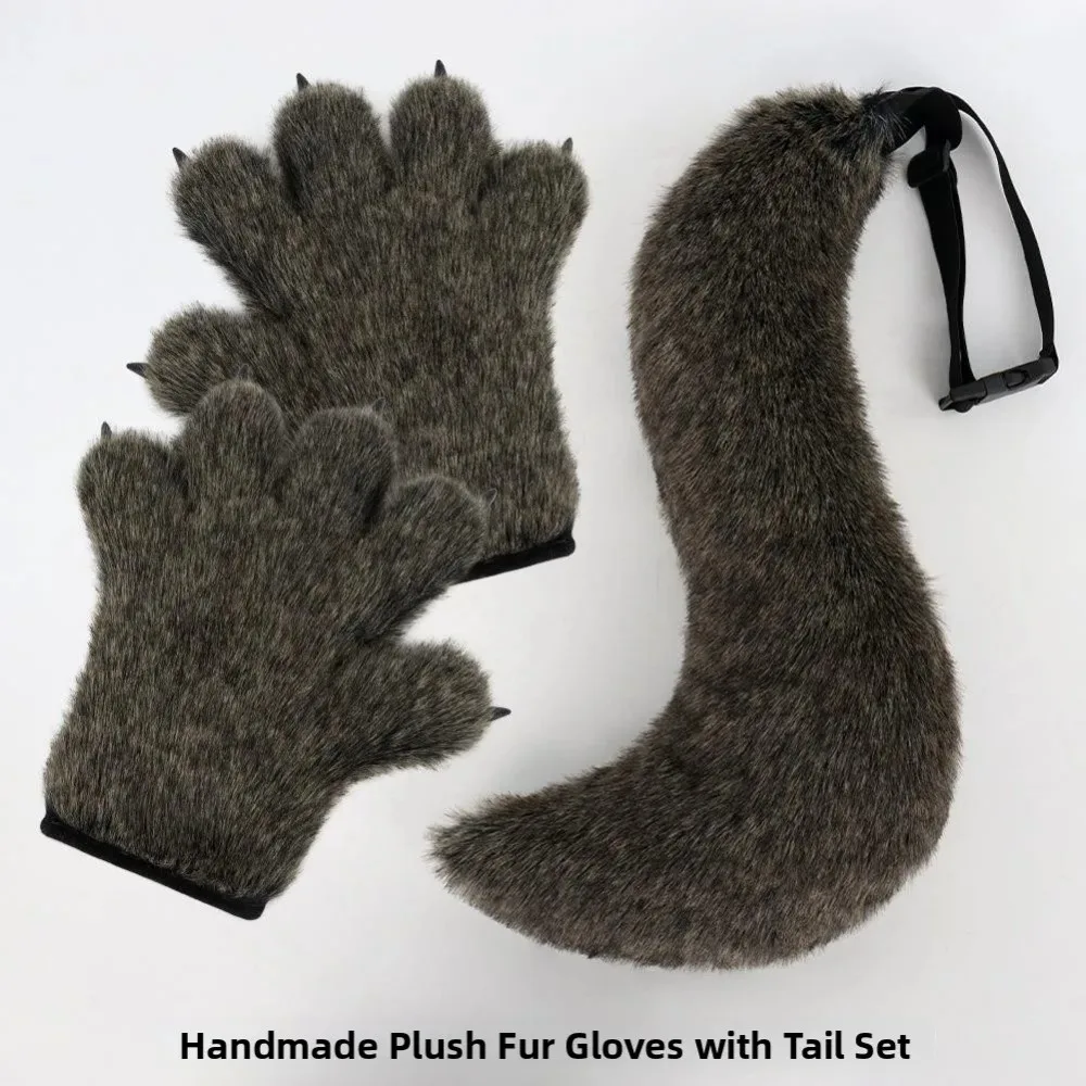 Halloween New Style Plush Gloves Simulated Wolf Claw Tail Warmth Animal Tail Cosplay Prop Accessories Soft Synthetic Fiber