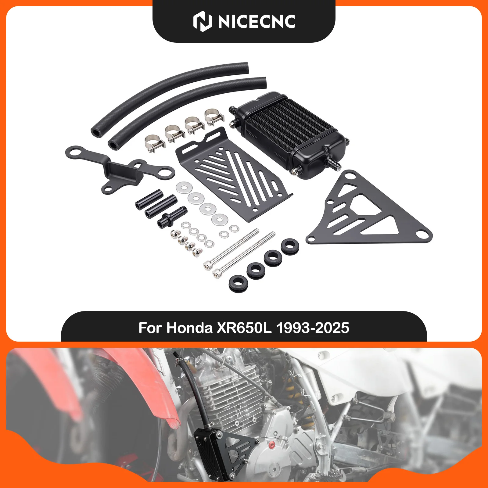 NICECNC For Honda XR650L 1993-2025 Oil Cooler Radiator Kit 145ML Aluminum Brazed Radiator Bracket Motorcycle Cooling Parts