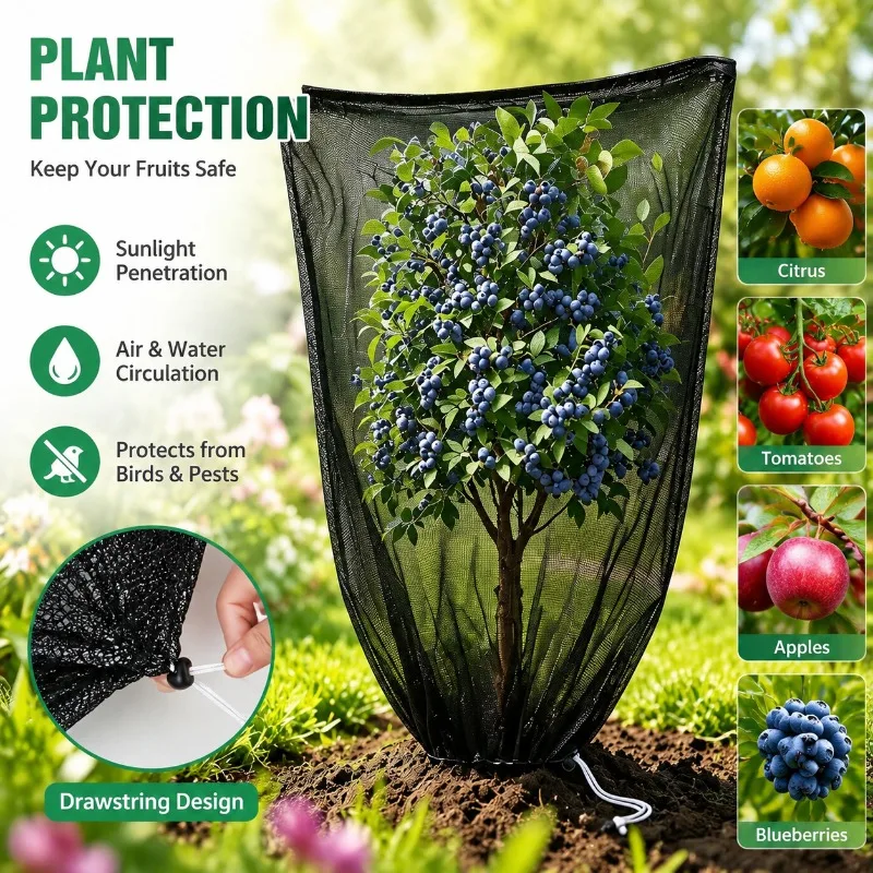 Garden Netting for Fruits Citrus Flowers Vegetables with Drawstring Insect Bird Protection Breathable Insect Proof Mesh Covers