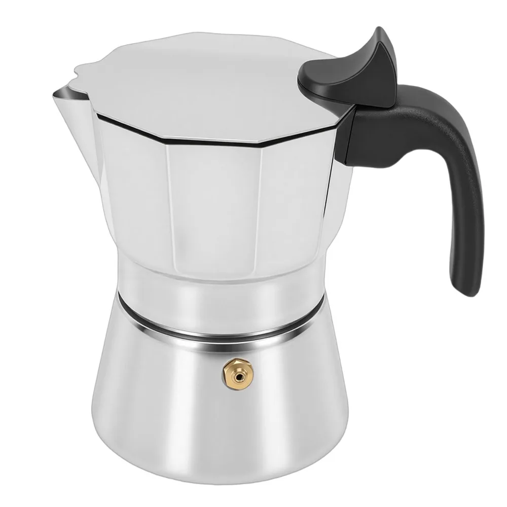 Octagonal Design Stovetop Coffee Maker Stainless Steel 3/6 Cups Capacity Italian Coffee Maker Manual Operation Plastic Handle