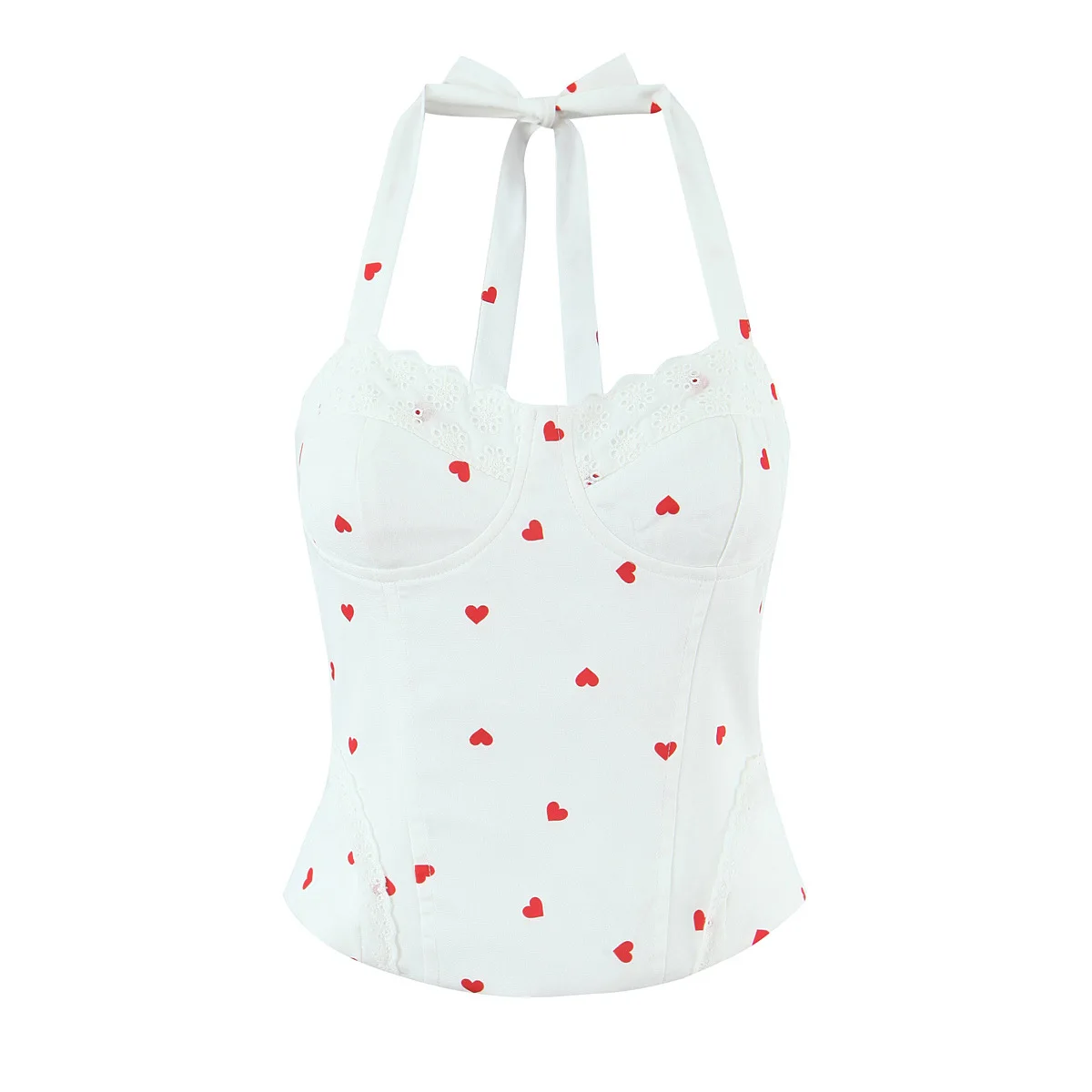 New Elegant Style Sexy Sweet Hot Girl Heart Print Slim Fit Strap Camisole Lace Trimmed Back Zipper Sleeveless Vest Charming GT1L