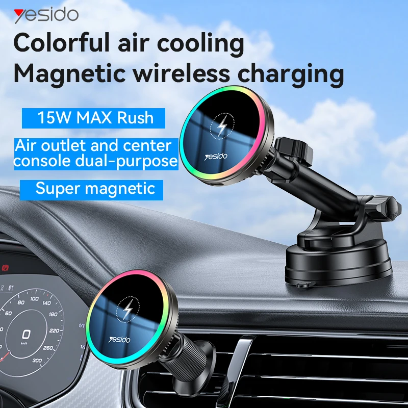 

RGB Magnetic Car Phone Holder 15W Wireless Charger Car For iPhone 16 15 Pro Max Samsung Universal Phone Holder Stand