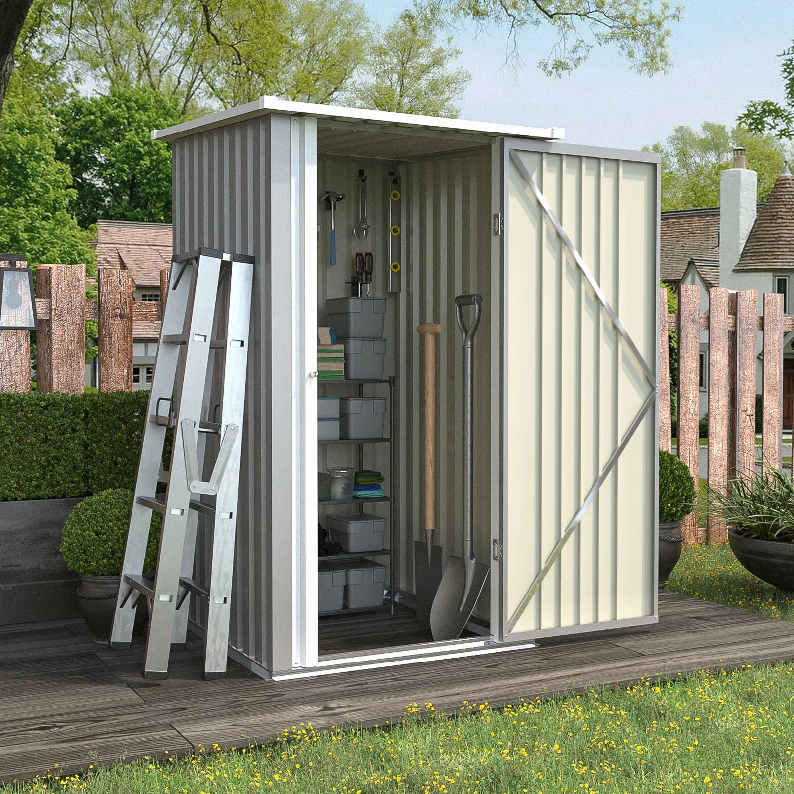 3' x 3' Compact Outdoor Storage Shed - Durable Small Garden Tool Storage with Sloping Roof, Single Lockable Door, Grey