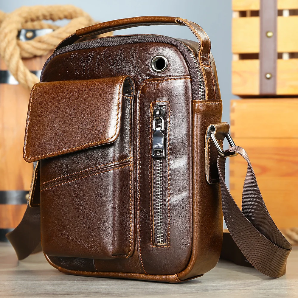 

Cow Genuine Leather Bag for Men Zip Men's Shoulder Bags Man Leather Crossbody Messenger Bags Man Handbags Flap 7512