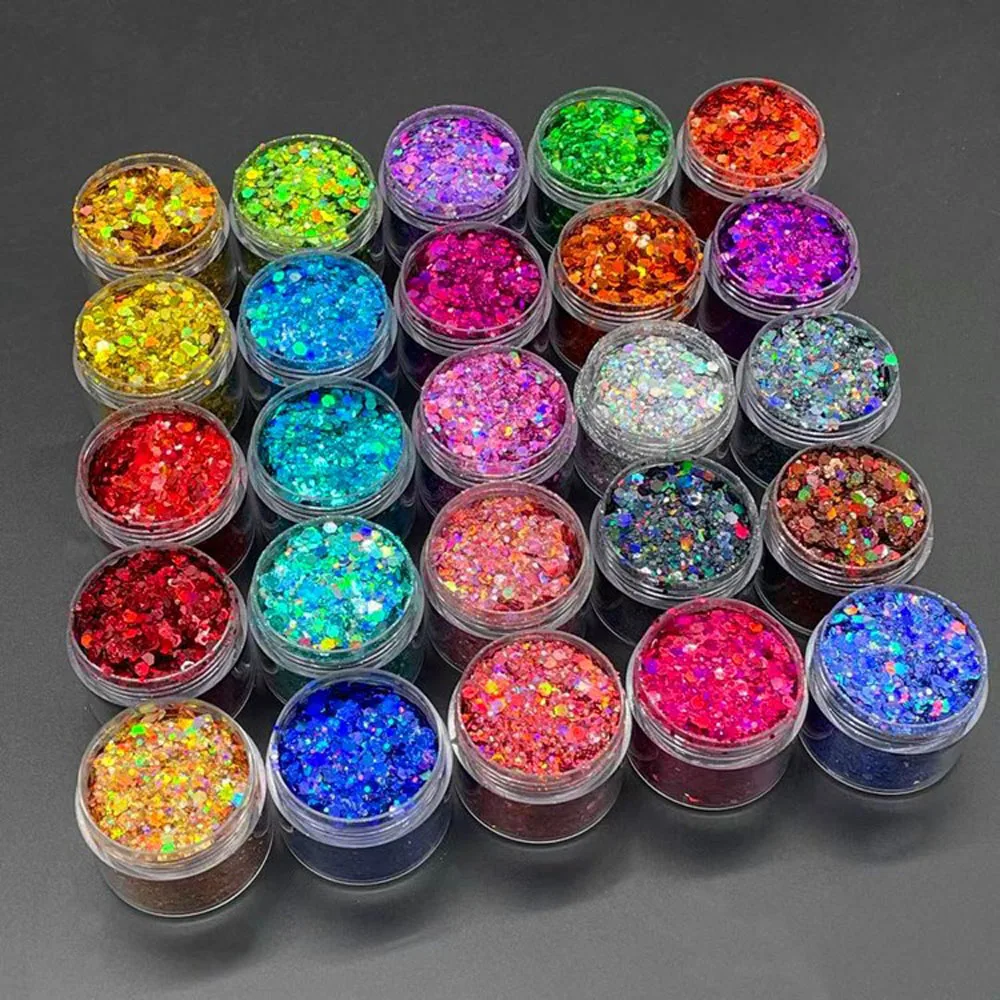 Purpurina iridiscente para decoración de uñas, 10 g/bolsa, lentejuelas holográficas, láser dorado/plateado, polvo colorido, brillante, hexagonal,