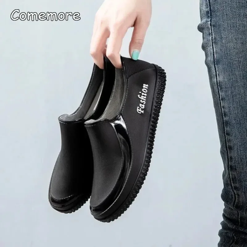 Comemore Women Outer Wear Waterproof Non-slip Low-top Short Water Shoes Wear-resistant Rubber Casual Kitchen Shallow Rain Boots