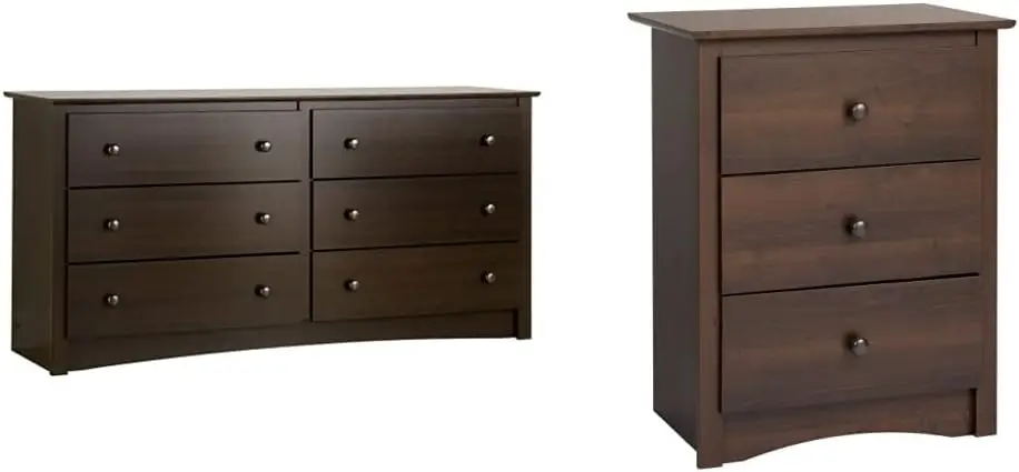 

Prepac Fremont 6 Drawer Double Dresser and Nightstand, Bedroom Furniture Set, Espresso Brown