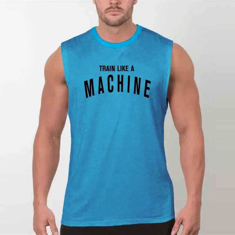 Men's Quick Dry Mesh Breathable Sports Vests Sleeveless Tank Top TRAIN LIKE A MACHINE Gym Workout Training Summer Running Shirts