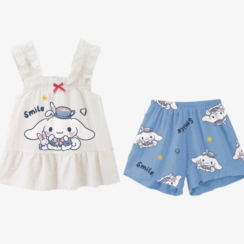 Sanrio Summer Baby Girl Clothes Set Cute Cartoon Top senza maniche + Shorts Suit bambini Kid Casual Top Bottom Outfits