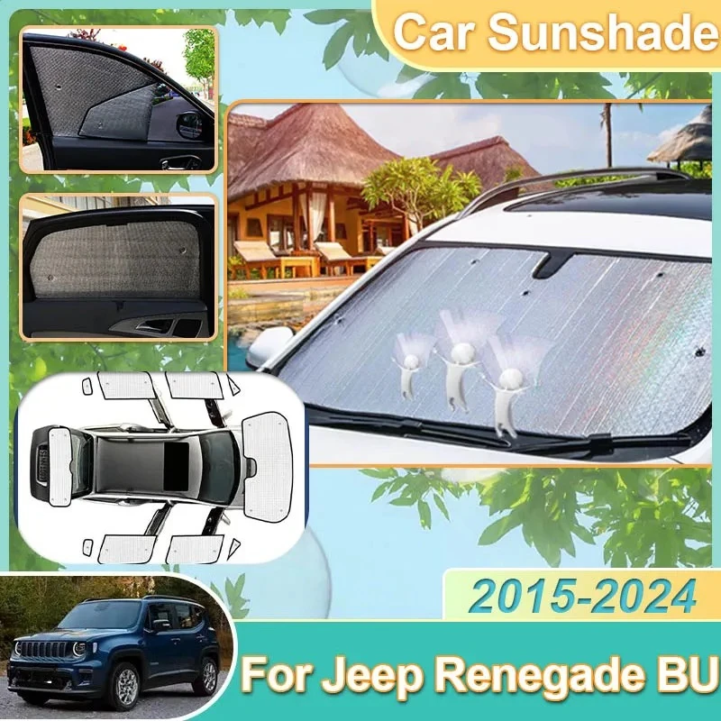 

Автомобильные солнцезащитные козырьки на лобовое стекло для Jeep Renegade BU 2015 ~ 2024 2016 2017, солнцезащитные шторы, анти-УФ-защитный козырек, внутренние детали, автоаксессуары