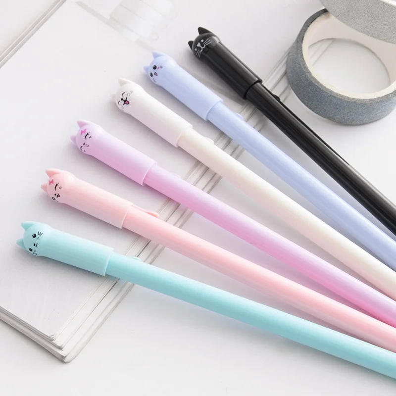 Set of 6 Cute Kitten Gel Pens, Suitable as Party Gifts for Boys and Girls, School Supplies, and Presents