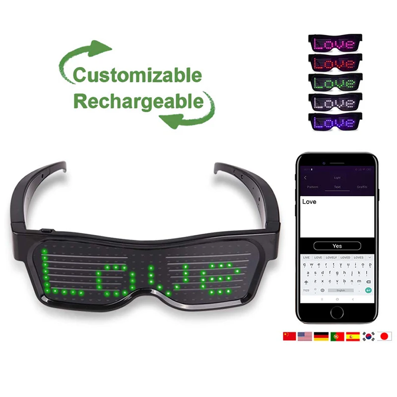 Glasses Display Customize Flashing Messages Animations App Luminous Programmable LED Glasses with Blue Tooth