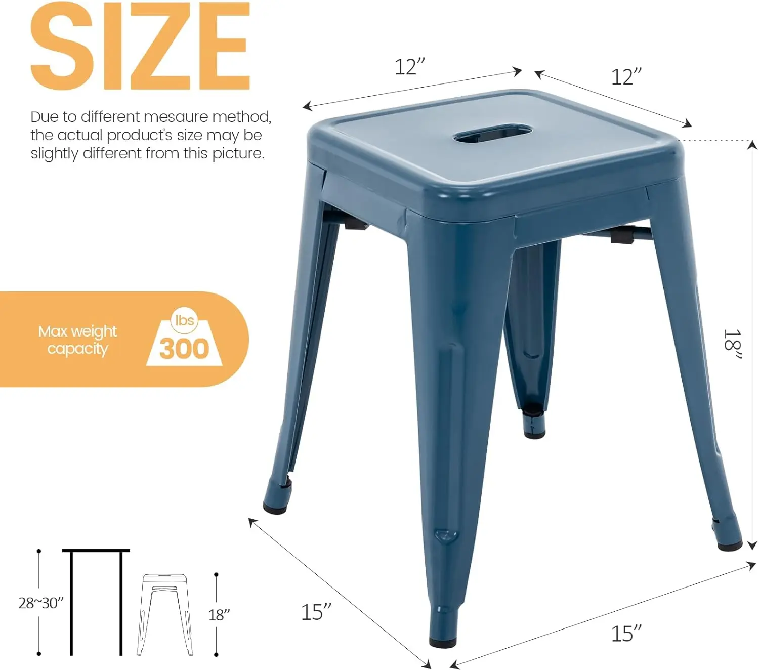 Living 18 Inch Industrial Metal Stools Set of 4, Stackable Classroom Stools, Backless Metal Dining Chairs for Indoor Outdo