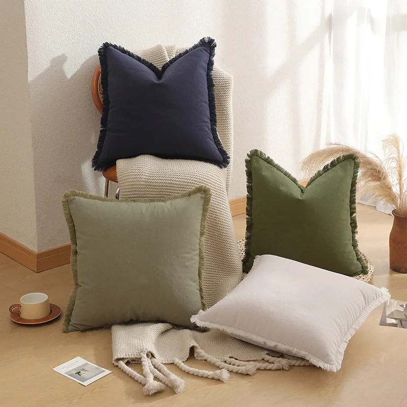 

Cushion Cover 45x45cm Tassel Solid Color Beige Throw Pillow Cover Decorative Bed Living Room Sofa Noric Modern Home Decor