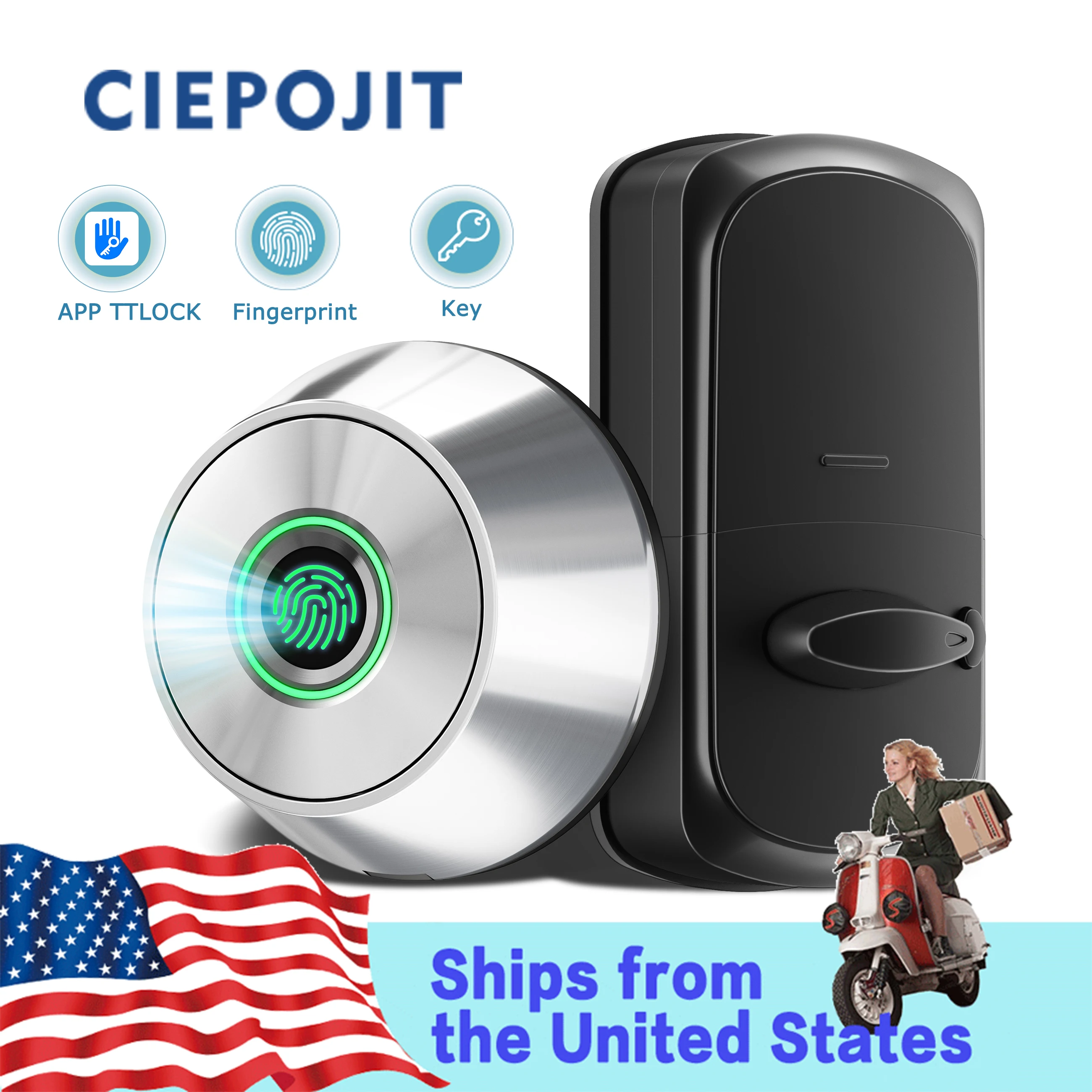 CIEPOJIT Electronic Door Lock for TTLOCK App Smart Lock Keyless entry Kirsite Deadbolt smart lock with Fingerprint