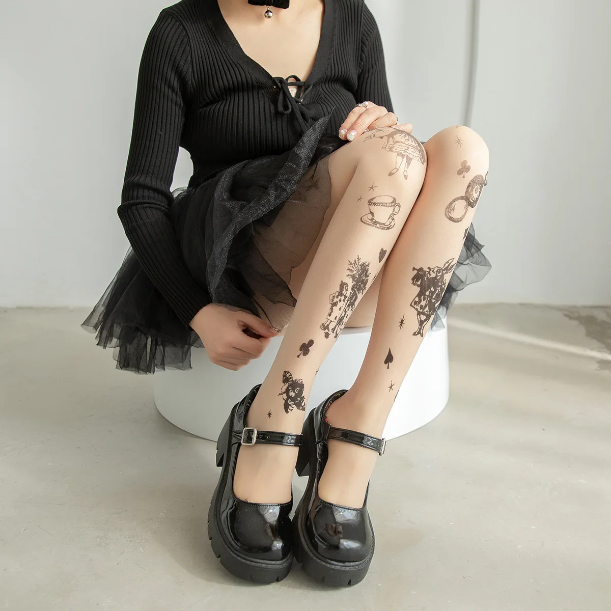 JK Lolita Girls Tights Tattoo Y2k Girls Thigh High Stockings Pantyhose Women Sexy Lingerie Female Hosiery Women Tights Pantyhose